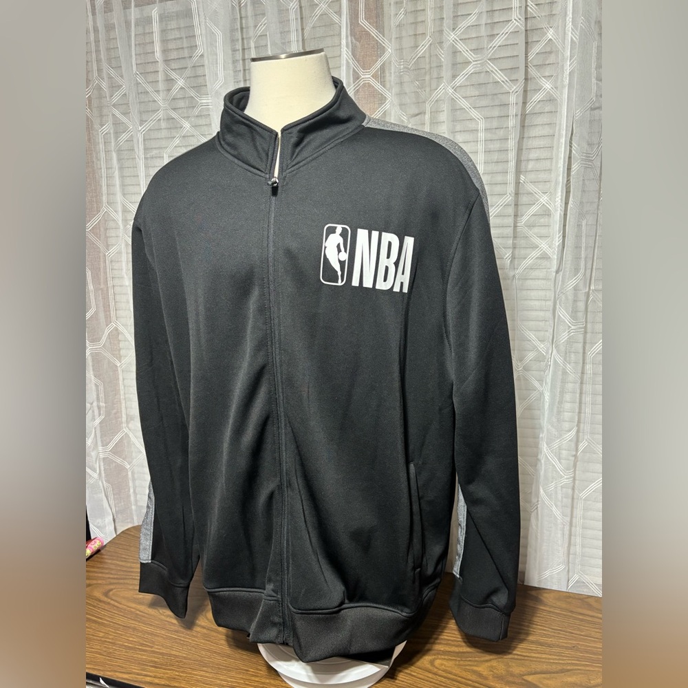 NBA Black Full-Zip Jacket light fleece lined 2 pockets 32”L 25”p2p 27”sleeve